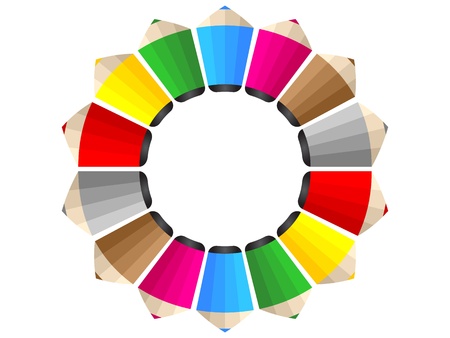 colorful circle made of pencilsのイラスト素材