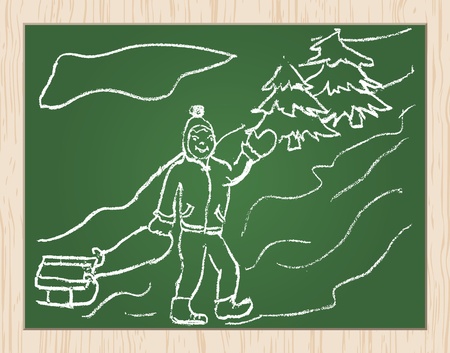 christmas concept drawing on blackboard のイラスト素材