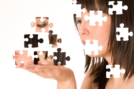 Beautiful girl with puzzle effect の写真素材