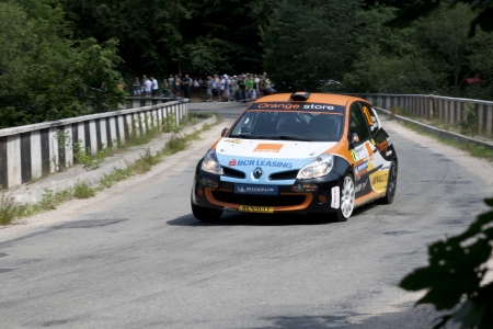 CLUJ-NAPOCA, ROMANIA - JUNE 22  Unidentified competitor during Rally of Romania 2012 National Championship  Dunlop  on June 22, 2012 in Cluj-Napoca, Romania  のeditorial素材