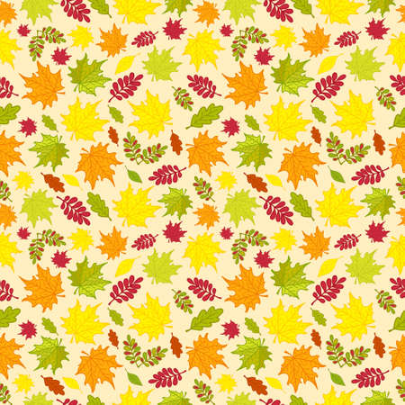 Seamless pattern of colorful autumn leaves for wrapping paper, wallpaper, pattern fills, web page background and more. Vector illustration. EPS10.のイラスト素材