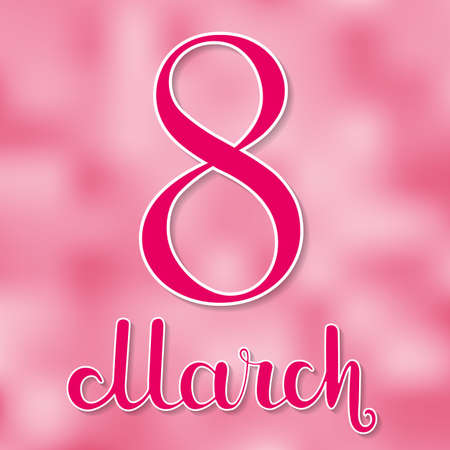 8 March International Women s Day. Greeting card on pink blurred background. Vector illustrationのイラスト素材