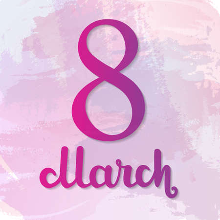 8 March International Women s Day. Greeting card on purple watercolor background. Vector illustrationのイラスト素材