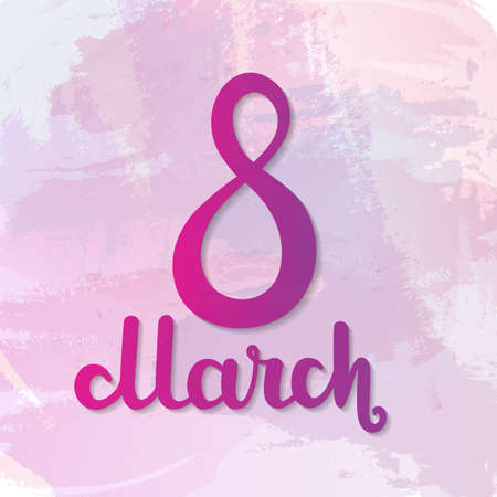 8 March International Women s Day. Greeting card on purple watercolor background. Vector illustrationのイラスト素材