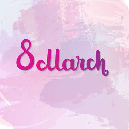 8 March International Women s Day. Greeting card on purple watercolor background. Vector illustrationのイラスト素材