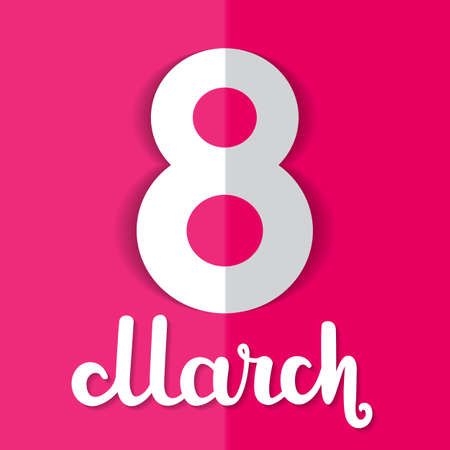 8 March International Women s Day. Greeting card application of paper on pink background. Vector illustration.のイラスト素材