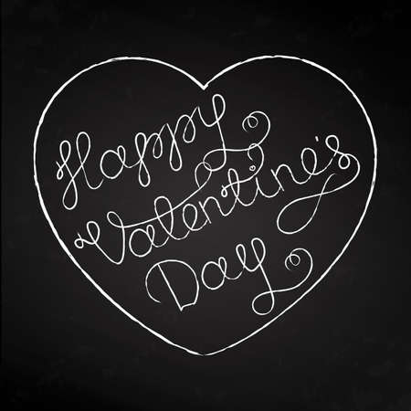 Valentine s Day greeting card with text and heart on black chalkboard background. Vector illustrationのイラスト素材