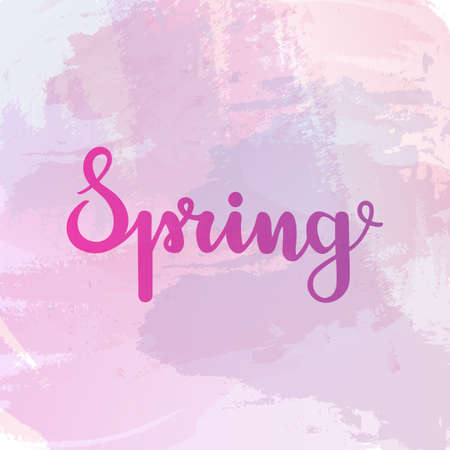 Spring lettering on watercolor background. Vector illustrationのイラスト素材