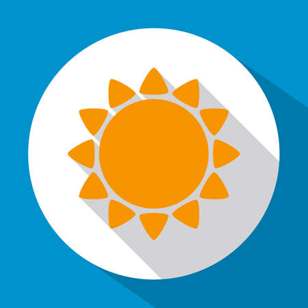Sun flat icon yellow color with long shadow on white background with blue decoration.のイラスト素材