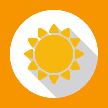 Sun flat icon yellow color with long shadow on white background with orange decoration.のイラスト素材