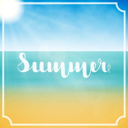 Lettering Summer in white color in abstract background summer sea landscape. Vector illustration. EPS 10のイラスト素材