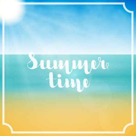 Lettering Summer time in white color in abstract background summer sea landscape. Vector illustration. EPS 10のイラスト素材