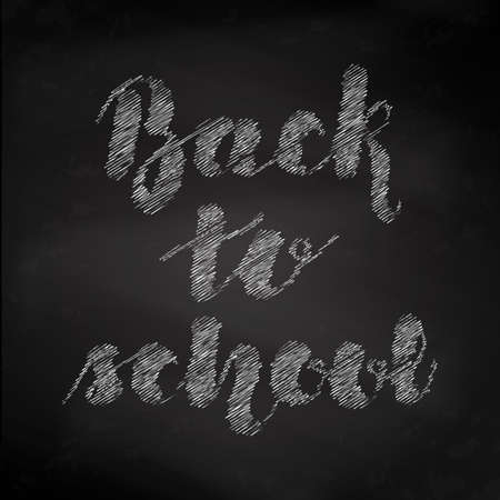 Lettering chalk Back to school on black chalkboard background. Vector illustration. EPS10.のイラスト素材