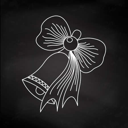 Drawing school bell with a bow on black chalkboard background. Vector illustration. EPS10.のイラスト素材