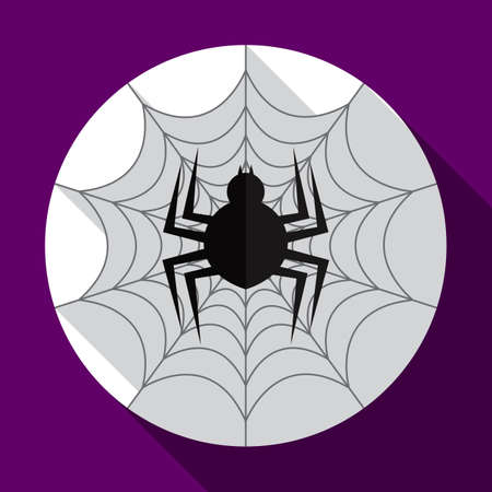 Halloween spider on the web flat icon with long shadow.のイラスト素材