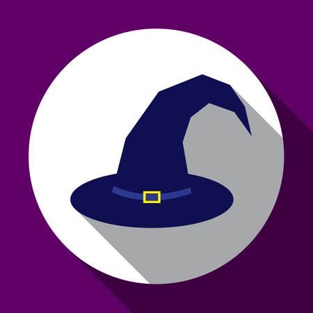 Halloween dark blue witch hat. Flat design with long shadow.のイラスト素材