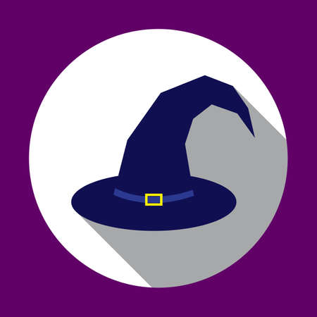 Halloween dark blue witch hat. Flat design with long shadow.のイラスト素材