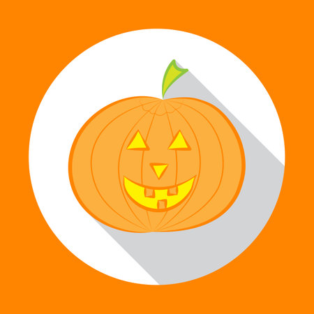 Halloween Pumpkin Jack O Lantern. Flat design with long shadow.のイラスト素材