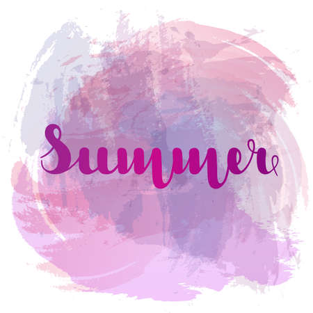 Summer lettering on background imitation watercolor spot purple color.のイラスト素材