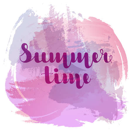 Summer time lettering on background imitation watercolor spot purple color.のイラスト素材