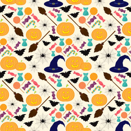 Halloween colorful seamless pattern in modern flat style.のイラスト素材