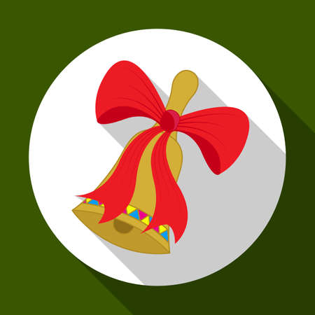 Christmas bell icon on green background with long shadow. Vector illustration for Christmas and New Year greeting card. Flat design style. EPS10のイラスト素材
