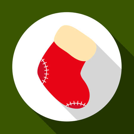 Christmas sock icon on green background with long shadow. Vector illustration for Christmas and New Year greeting card. Flat design style. EPS10のイラスト素材