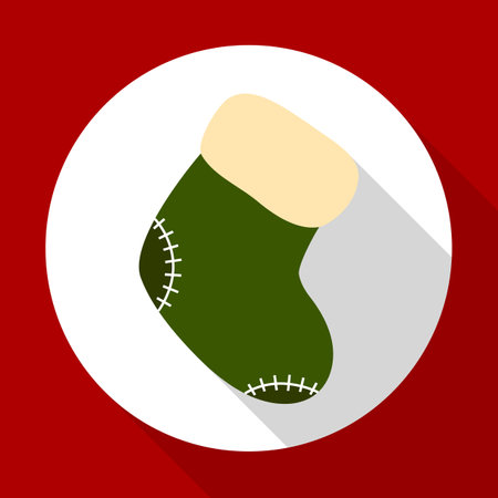 Christmas sock icon on red background with long shadow. Vector illustration for Christmas and New Year greeting card. Flat design style. EPS10のイラスト素材