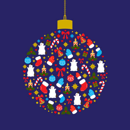 Christmas ball silhouette round shape on dark blue background. Vector illustration for Christmas and New Year 2018. Greeting card. EPS10のイラスト素材