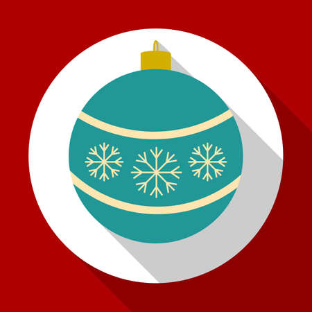 Christmas bell blue color on red background with long shadow. Vector illustration for Christmas and New Year card.のイラスト素材