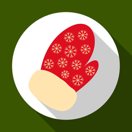 Christmas mitten icon on green background with long shadow. Vector illustration for Christmas and New Year greeting card.のイラスト素材