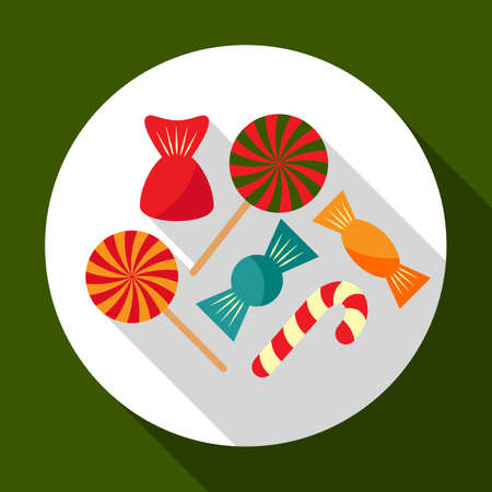 Christmas candy on green background with long shadow. Vector illustration for Christmas and New Year card.のイラスト素材