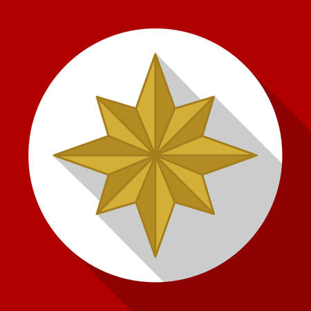 Christmas star gold color on red background with long shadow. Vector illustration for Christmas and New Year card.のイラスト素材