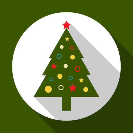 Christmas tree on green background with long shadow. Vector illustration for Christmas and New Year card.のイラスト素材