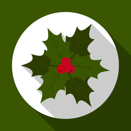Holly berry on green background with long shadow. Vector illustration for Christmas and New Year card.のイラスト素材