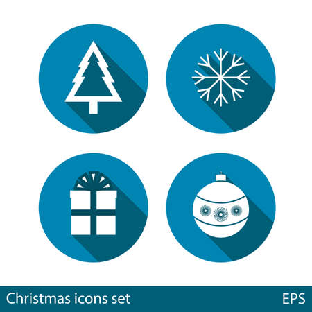 Set of Christmas icons on blue background with long shadow.のイラスト素材