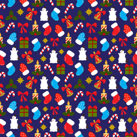 Christmas seamless pattern on dark blue background for wrapping paper, wallpaper, pattern fills, web page background and more. Vector illustration for Christmas and New Year.のイラスト素材