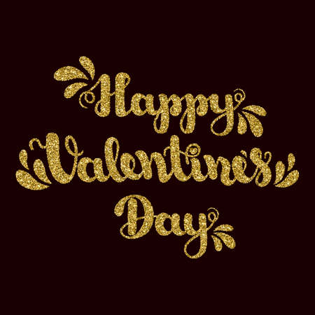Gold glitter lettering Happy Valentines Day in dark burgundy background. Vector illustration for Valentine s Day 2017.のイラスト素材