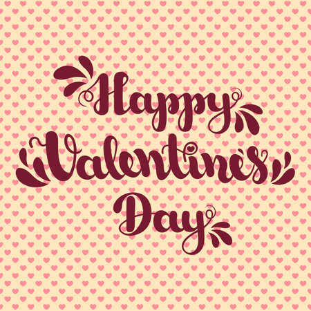 Lettering Happy Valentines Day on pink background with hearts. Vector illustration for Valentine s Day 2017. EPS10のイラスト素材
