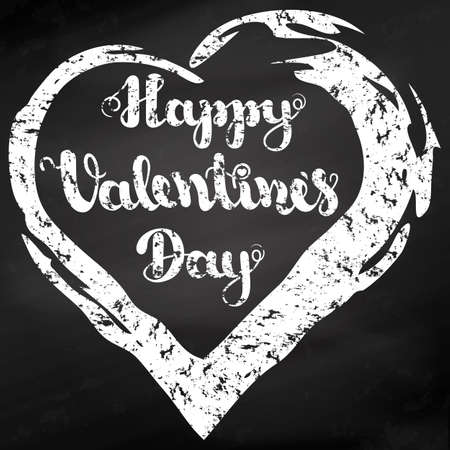 Lettering Happy Valentines Day on black chalkboard background. Vector illustration for Valentine s Day. EPS10のイラスト素材