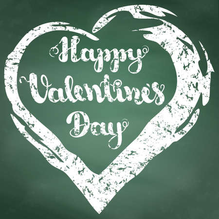 Lettering Happy Valentines Day on green chalkboard background. Vector illustration for Valentine s Day. EPS10のイラスト素材