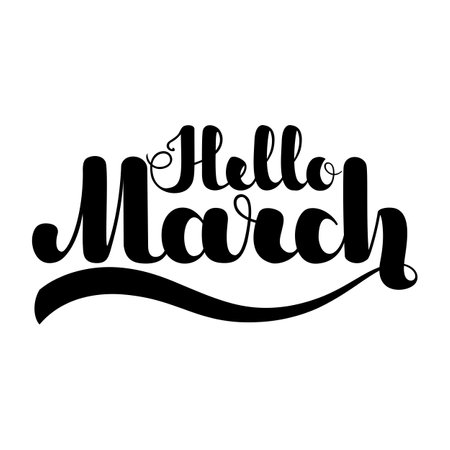 Hello March black lettering isolated on white backgroundのイラスト素材