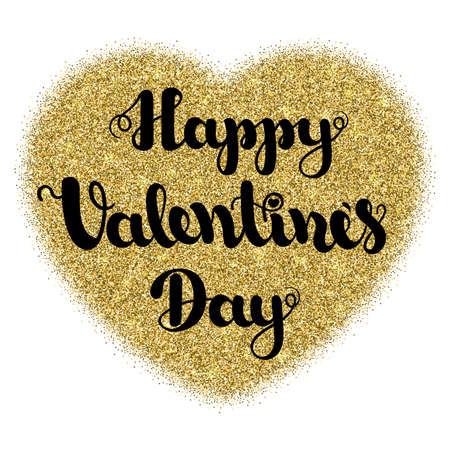 Lettering Happy Valentines Day in shape heart from gold glitter on a white background. Vector illustration for Valentines Day 2017. EPS10のイラスト素材