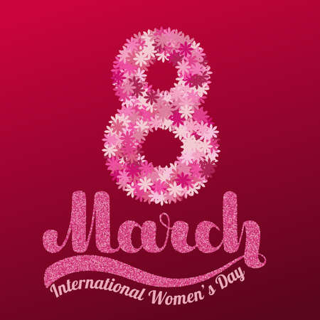 Lettering 8 March on burgundy background. Vector illustration for International Women s Day. EPS10のイラスト素材