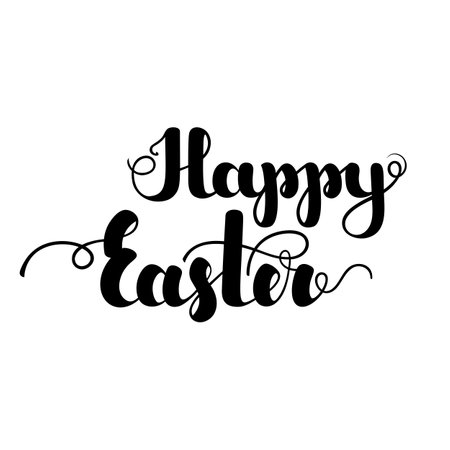 Lettering Happy Easter black color, isolated on white background. Vector illustration for posters, banners, flyers, stickers, greeting cards and more. Vector illustration. EPS10のイラスト素材