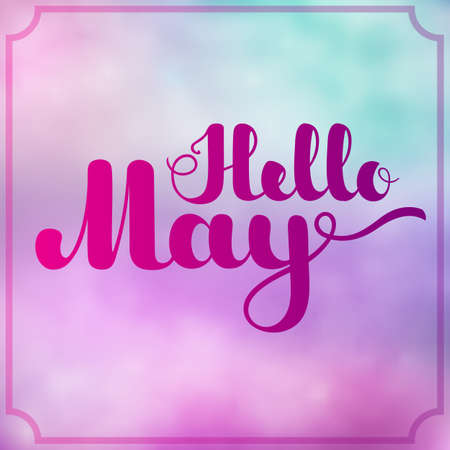 Lettering Hello May on colorful imitation watercolor background. Vector illustration. EPS10のイラスト素材