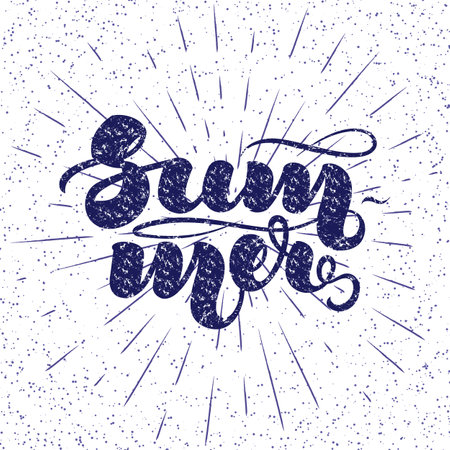 Hand lettering Summer on vintage background with sun burst and texture for posters, cards and moreのイラスト素材