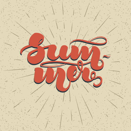 Hand lettering Summer on vintage background with sun burst and texture for posters, cards and moreのイラスト素材