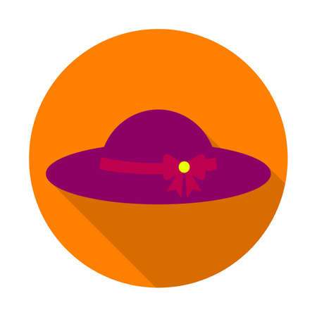 Sun hat flat icon with long shadow on orange round background. Flat design style. Vector illustration. EPS10のイラスト素材