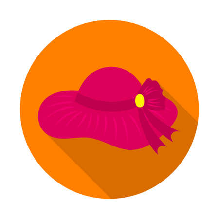 Sun hat flat icon with long shadow on orange round background. Flat design style. Vector illustration. EPS10のイラスト素材